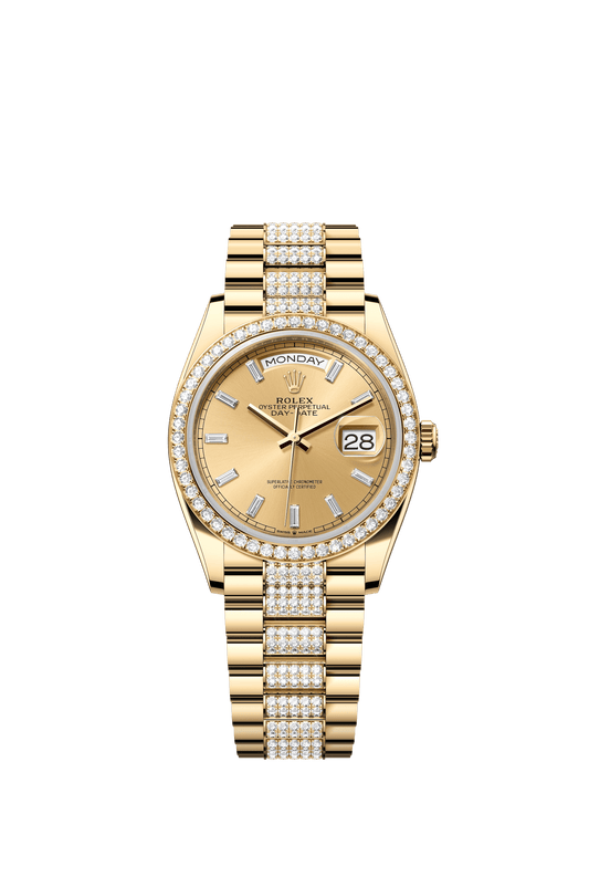 Rolex Day-Date 36 36 mm Champagne-Colour Set With Diamonds Dial 18k Yellow Gold President Bracelet m128348rbr-0081