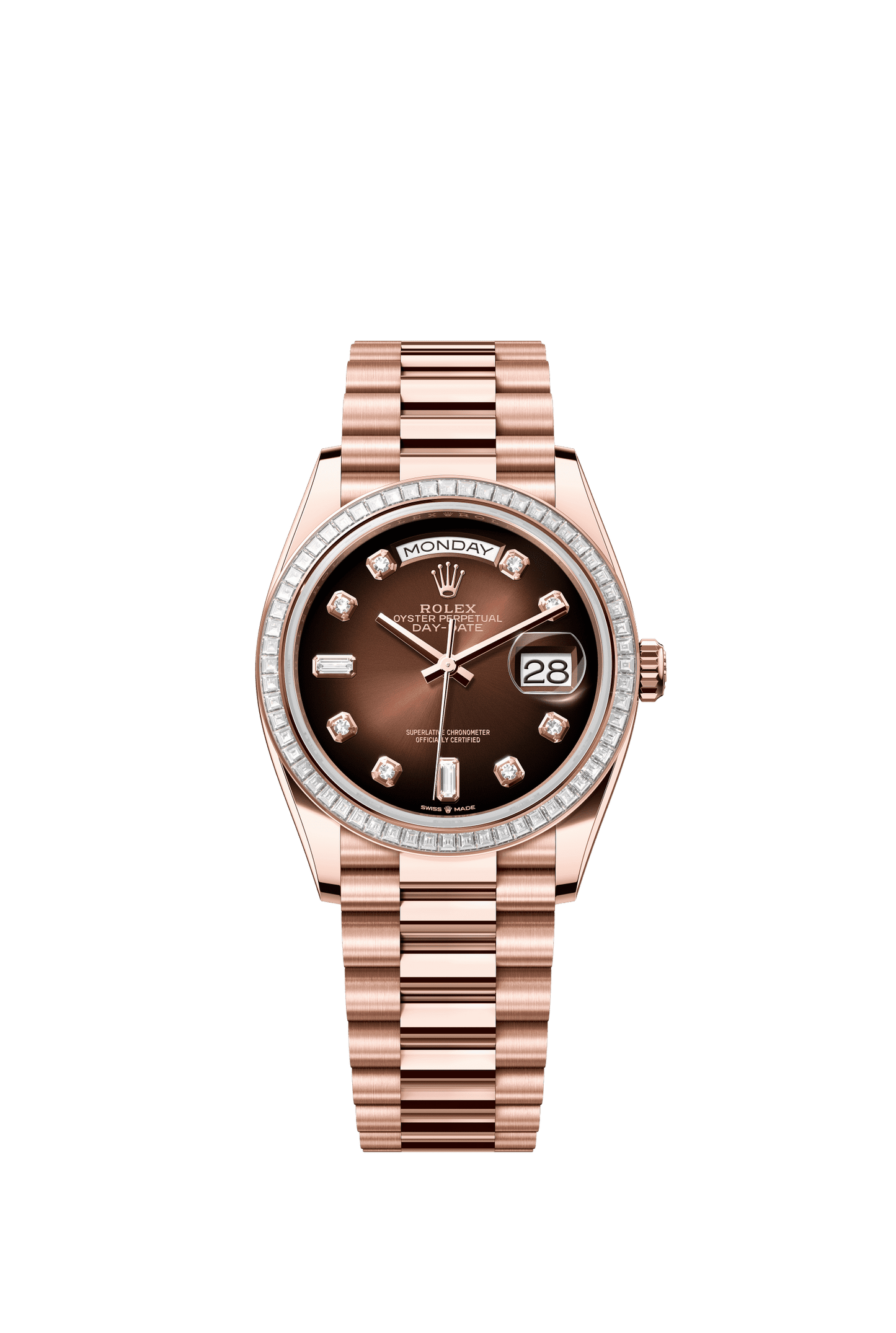 Rolex Day-Date 36 36 mm Brown Ombré Set With Diamonds Dial 18 kt Everose Gold President Bracelet m128395tbr-0004