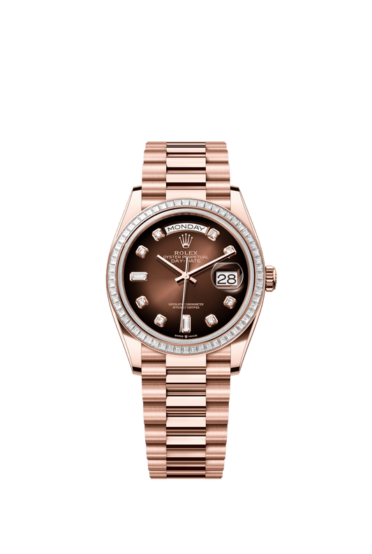 Rolex Day-Date 36 36 mm Brown Ombré Set With Diamonds Dial 18 kt Everose Gold President Bracelet m128395tbr-0004