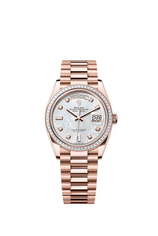 Rolex Day-Date 36 36 mm White Mother-Of-Pearl Set With Diamonds Dial 18 kt Everose Gold President Bracelet m128395tbr-0006