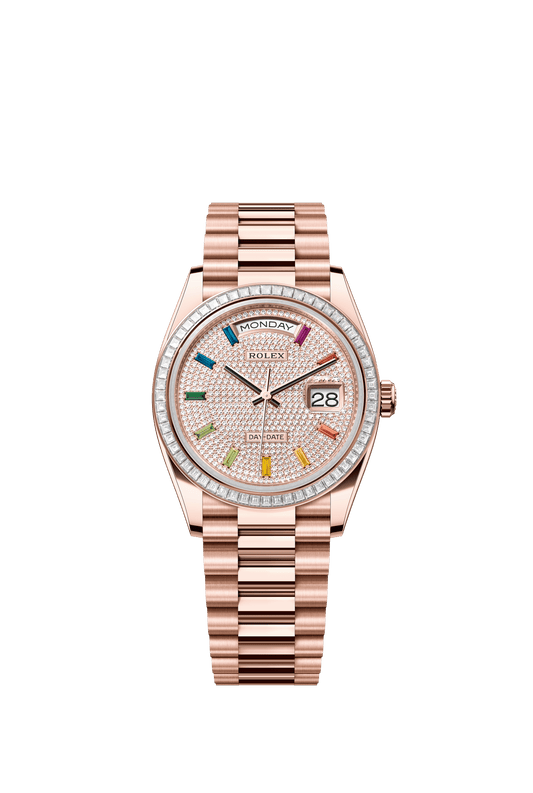 Rolex Day-Date 36 36 mm Diamond-Paved Dial 18 kt Everose Gold President Bracelet m128395tbr-0008