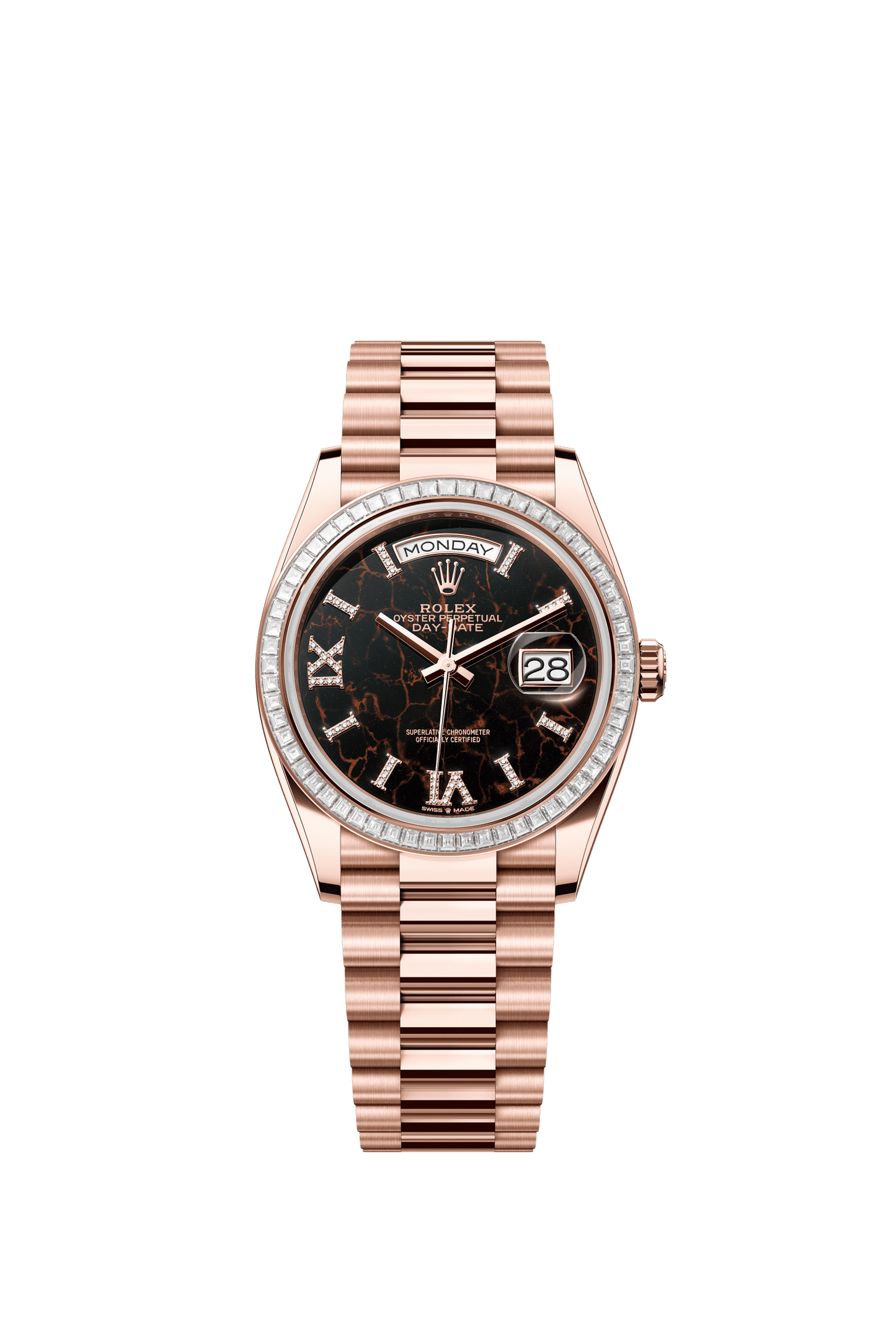 Rolex Day-Date 36 36 mm Eisenkiesel Set With Diamonds Dial 18 kt Everose Gold President Bracelet m128395tbr-0010