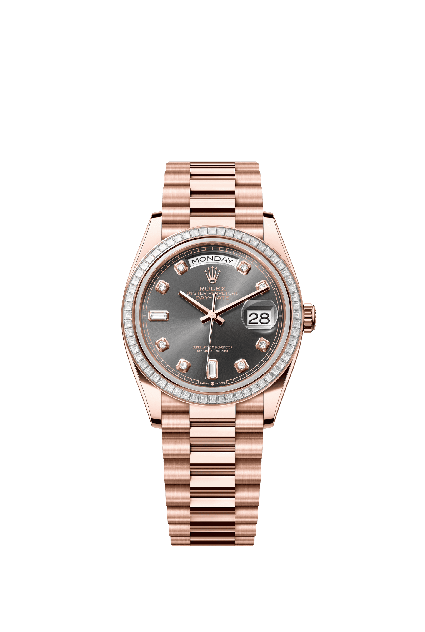 Rolex Day-Date 36 36 mm Slate Set With Diamonds Dial 18 kt Everose Gold President Bracelet m128395tbr-0012