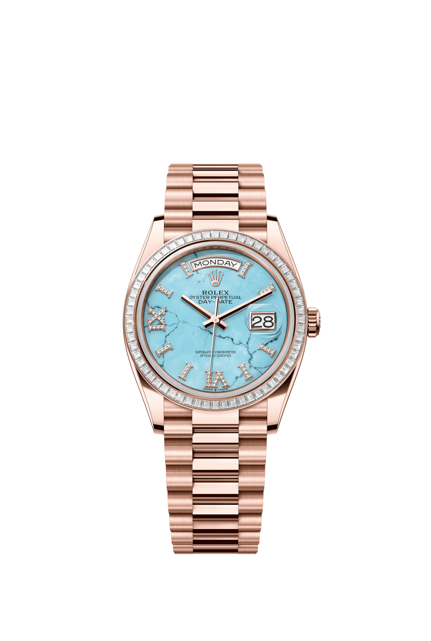 Rolex Day-Date 36 36 mm Turquoise Set With Diamonds Dial 18 kt Everose Gold President Bracelet m128395tbr-0018