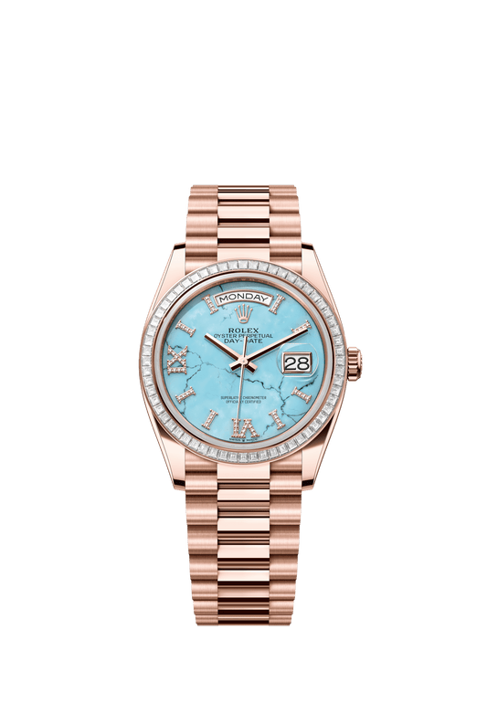 Rolex Day-Date 36 36 mm Turquoise Set With Diamonds Dial 18 kt Everose Gold President Bracelet m128395tbr-0018