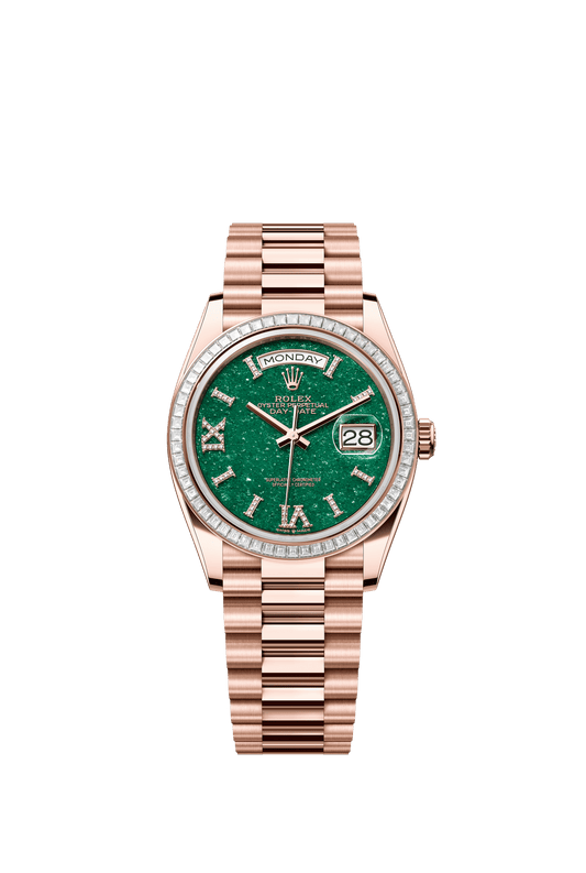 Rolex Day-Date 36 36 mm Green Aventurine Set With Diamonds Dial 18 kt Everose Gold President Bracelet m128395tbr-0020