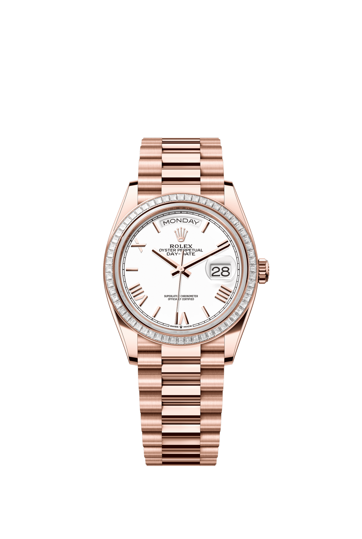 Rolex Day-Date 36 36 mm White Dial with Diamonds 18 kt Everose Gold President Bracelet m128395tbr-0022