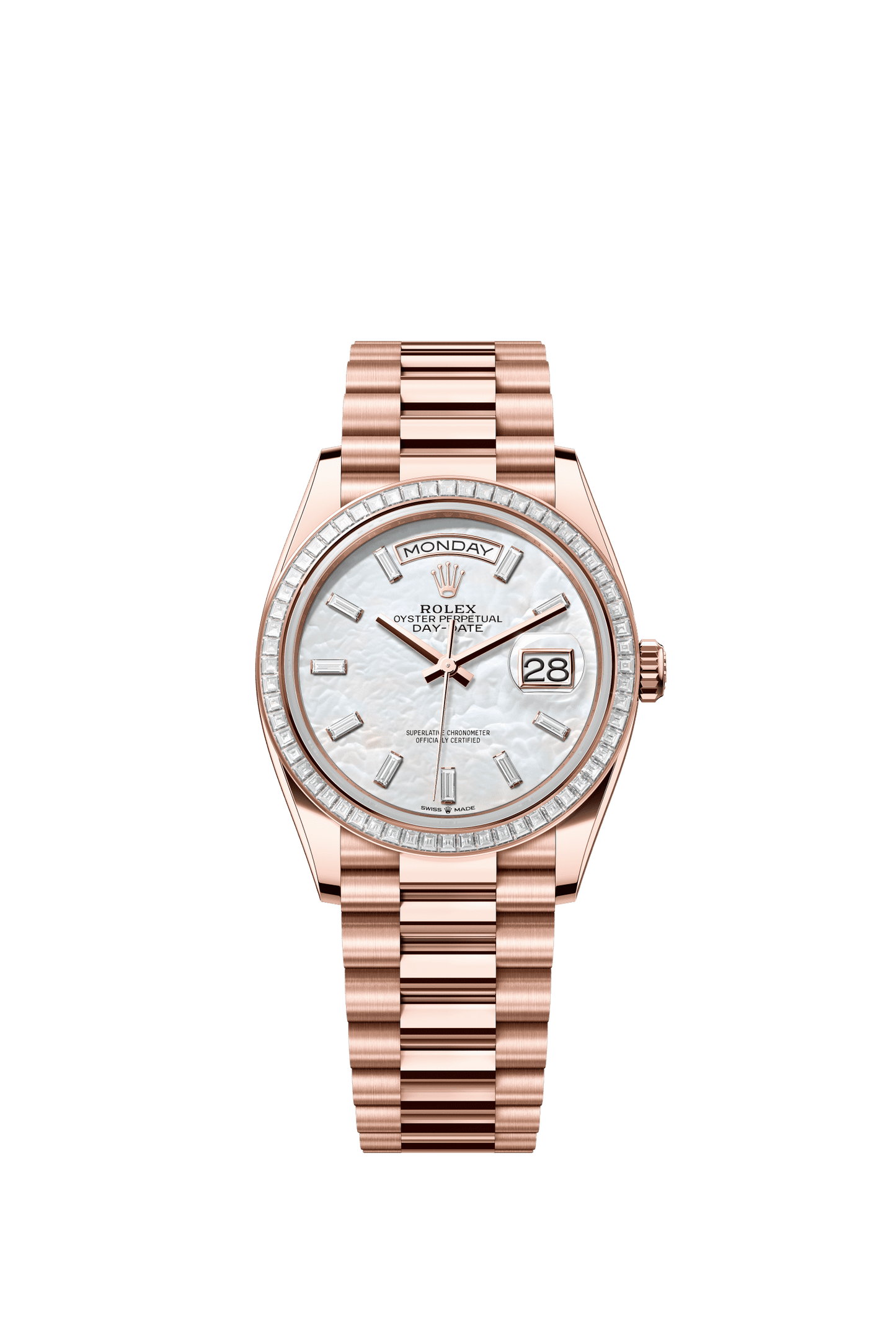 Rolex Day-Date 36 36 mm White Mother-Of-Pearl Set With Diamonds Dial 18 kt Everose Gold President Bracelet m128395tbr-0026