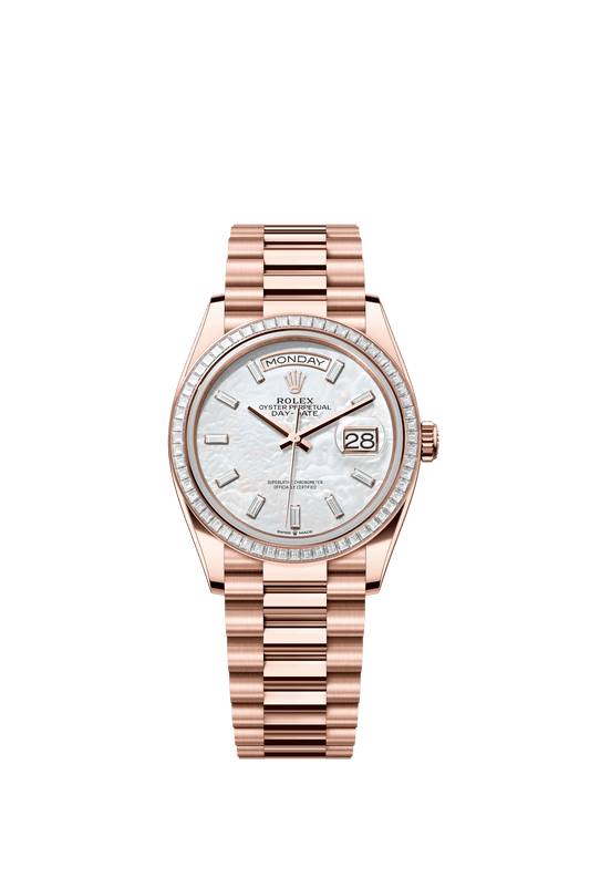 Rolex Day-Date 36 36 mm White Mother-Of-Pearl Set With Diamonds Dial 18 kt Everose Gold President Bracelet m128395tbr-0026