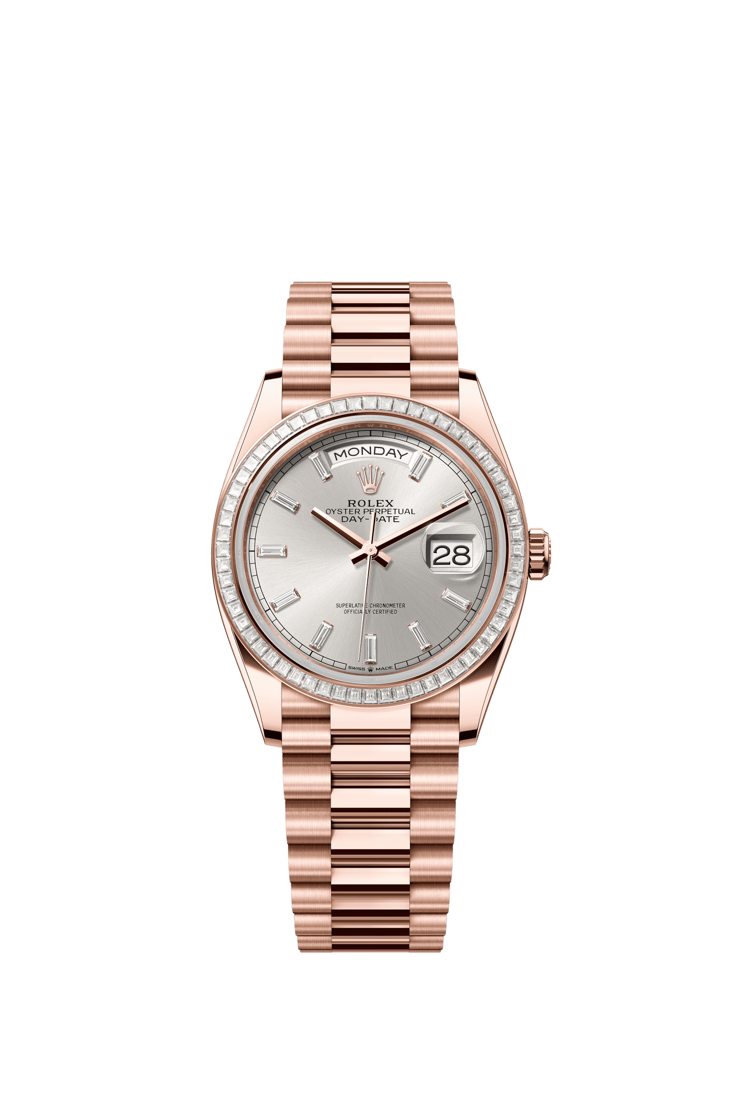 Rolex Day-Date 36 36 mm Silver Set With Diamonds Dial 18 kt Everose Gold President Bracelet m128395tbr-0030