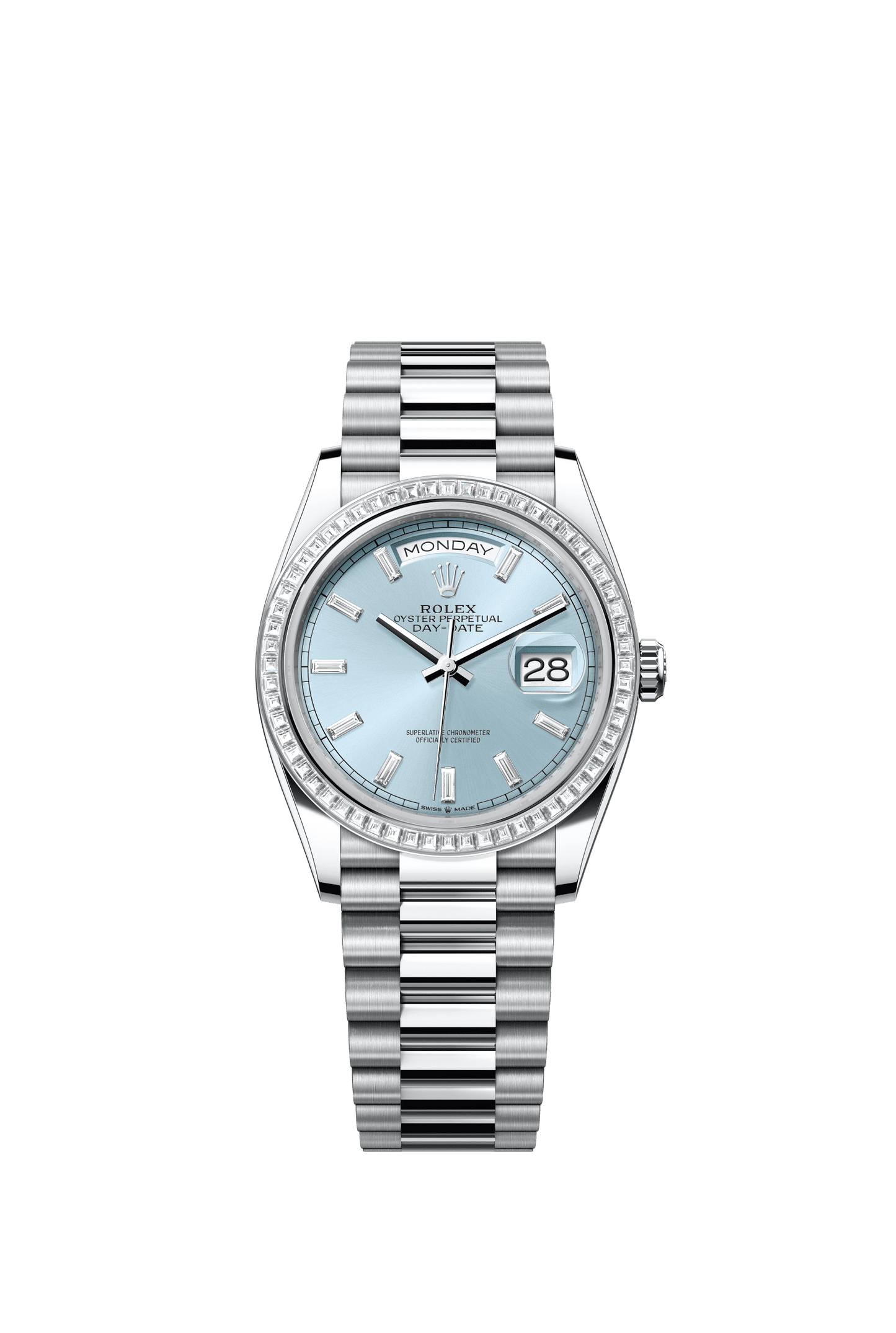 Rolex Day-Date 36 36 mm Ice Blue Set With Diamonds Dial Platinum President Bracelet m128396tbr-0003