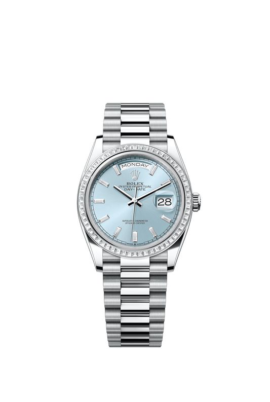 Rolex Day-Date 36 36 mm Ice Blue Set With Diamonds Dial Platinum President Bracelet m128396tbr-0003