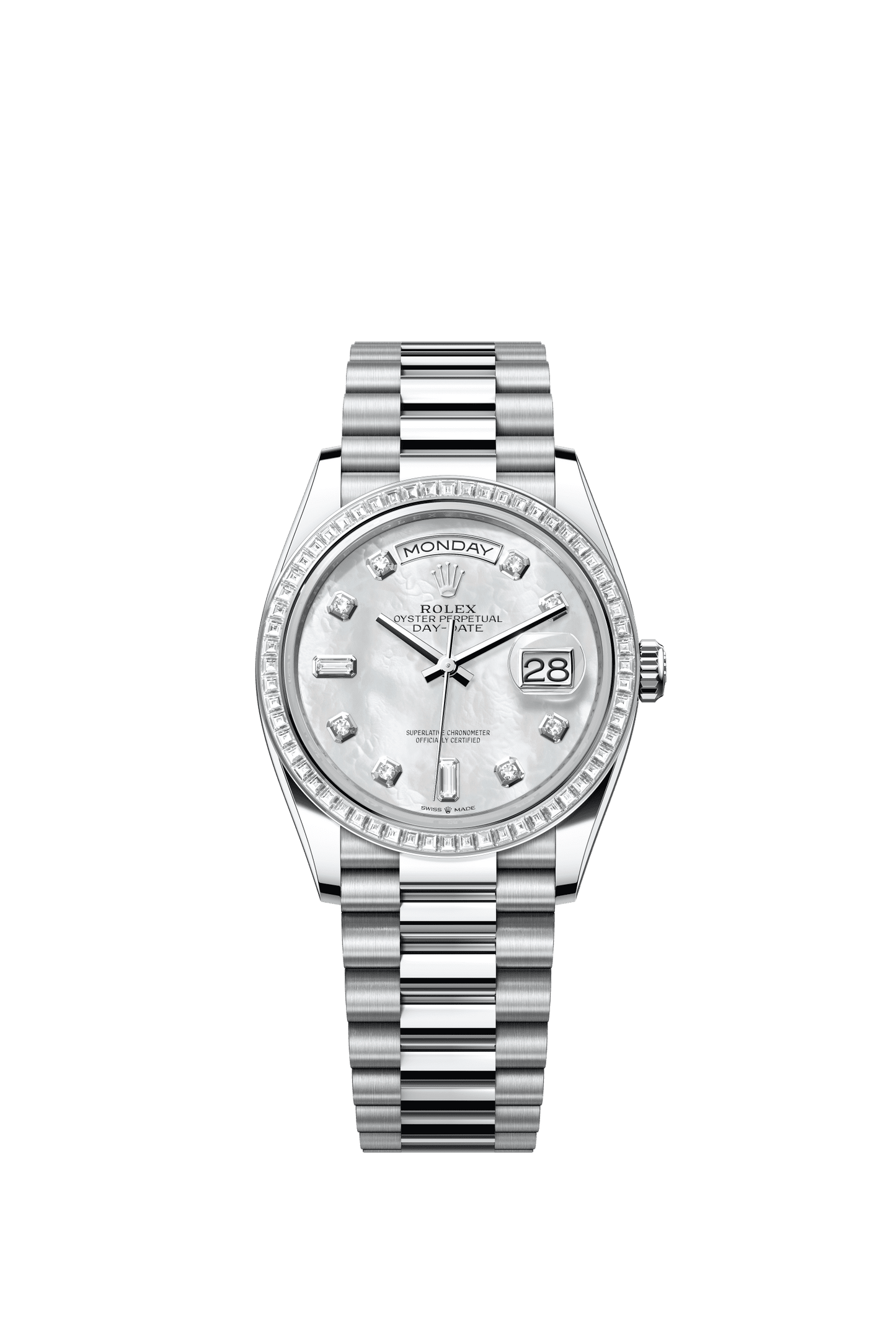 Rolex Day-Date 36 36 mm White Mother-Of-Pearl Set With Diamonds Dial Platinum President Bracelet m128396tbr-0005