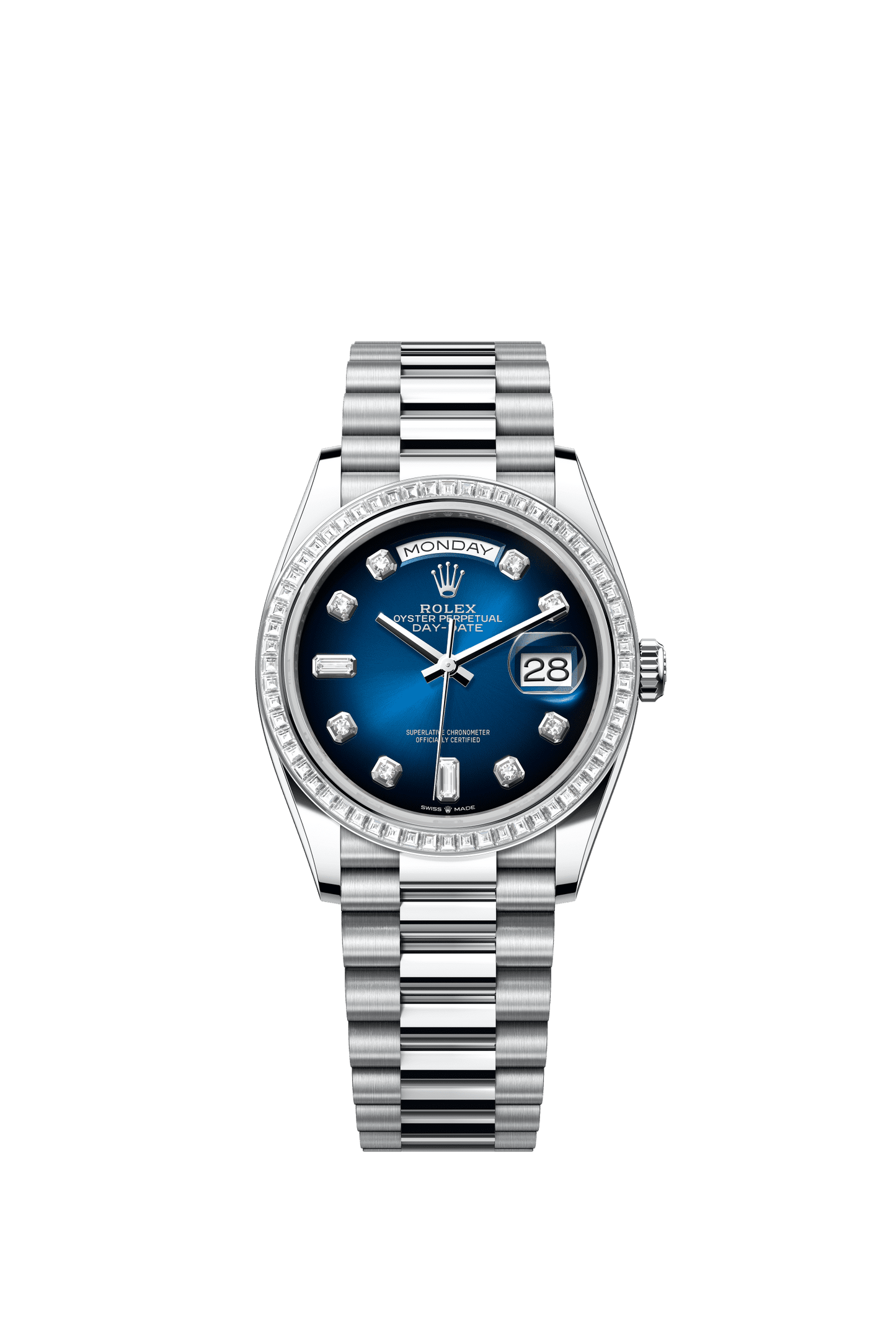 Rolex Day-Date 36 36 mm Blue Ombré Set With Diamonds Dial Platinum President Bracelet m128396tbr-0008