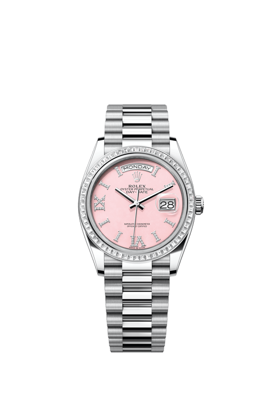 Rolex Day-Date 36 36 mm Pink Opal Set With Diamonds Dial Platinum President Bracelet m128396tbr-0009