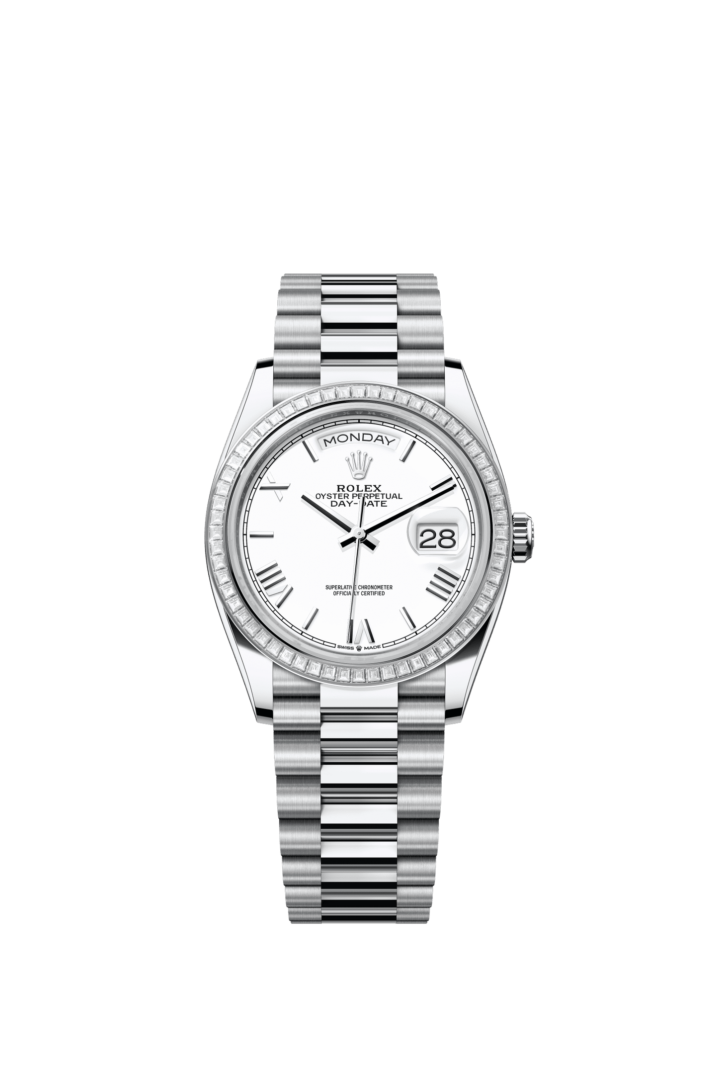 Rolex Day-Date 36 36 mm White Dial with Diamonds Platinum President Bracelet m128396tbr-0018