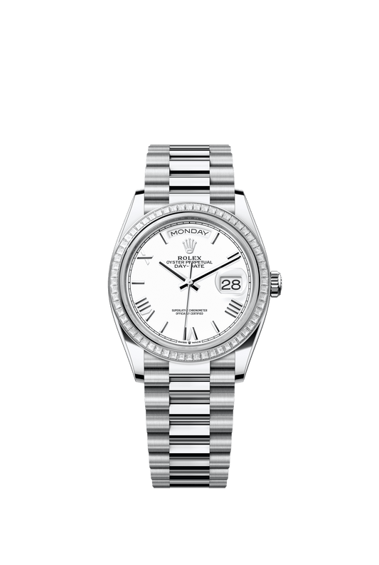 Rolex Day-Date 36 36 mm White Dial with Diamonds Platinum President Bracelet m128396tbr-0018