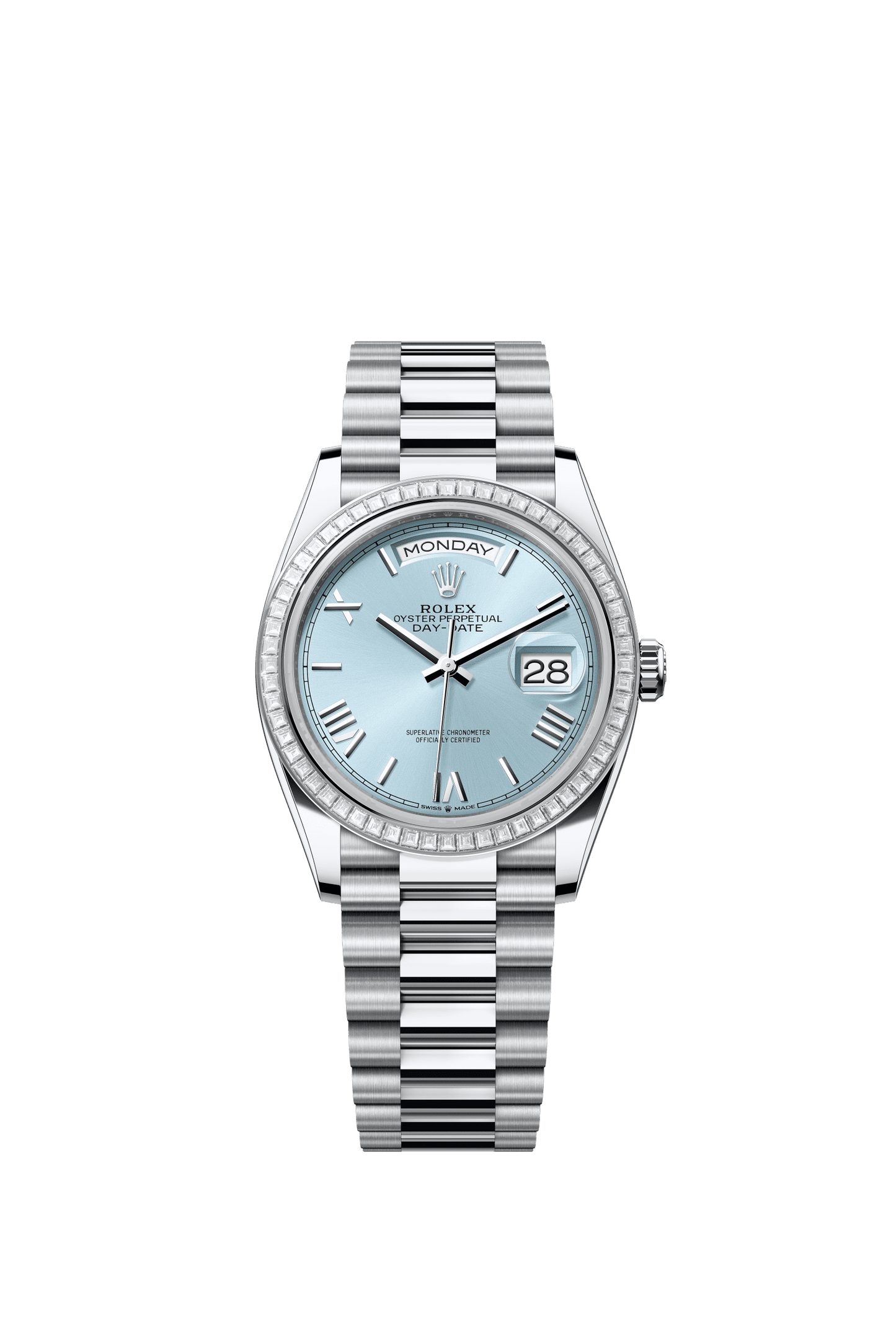 Rolex Day-Date 36 36 mm Ice-Blue Dial with Diamonds Platinum President Bracelet m128396tbr-0019