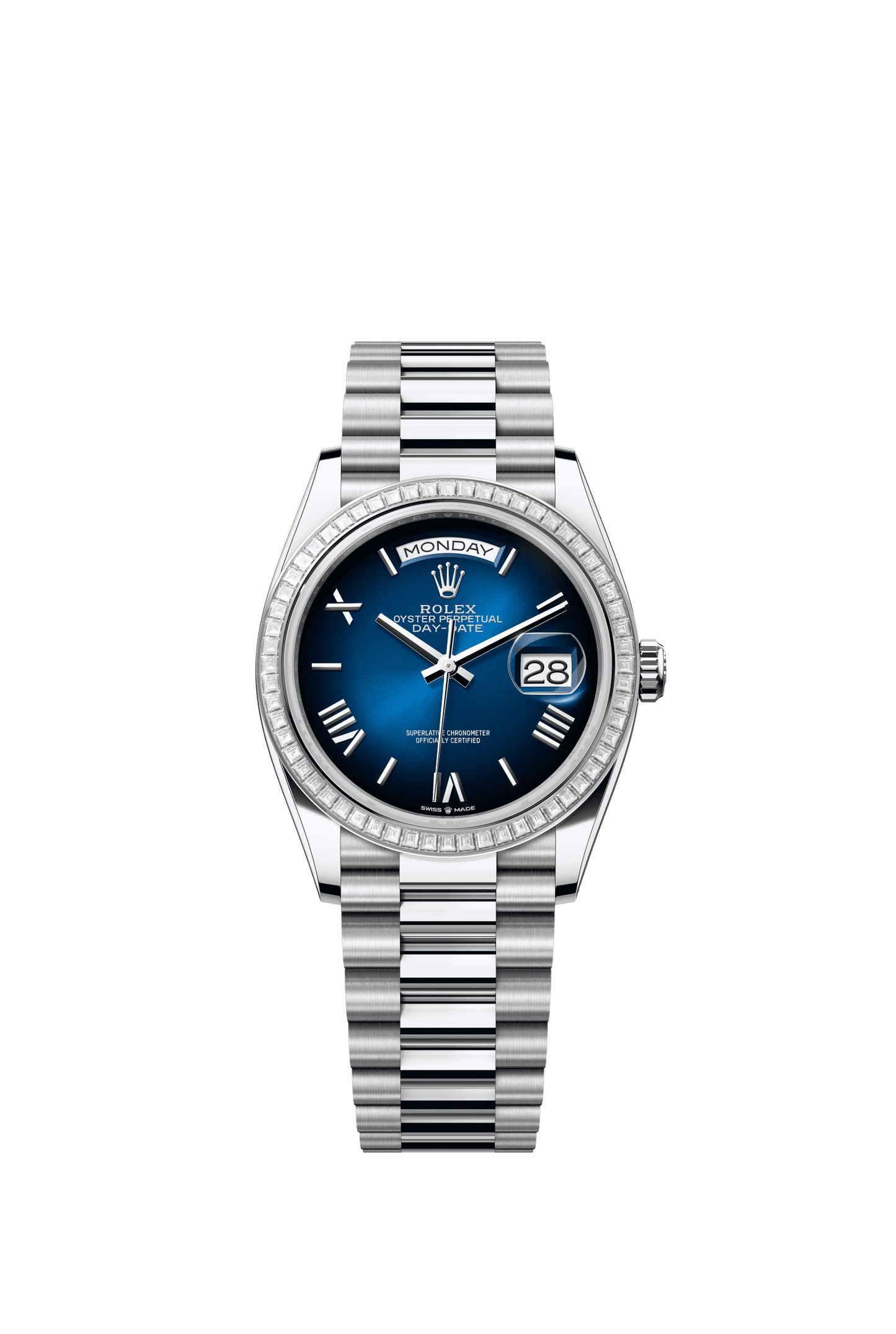 Rolex Day-Date 36 36 mm Blue Ombré Dial with Diamonds Platinum President Bracelet m128396tbr-0021