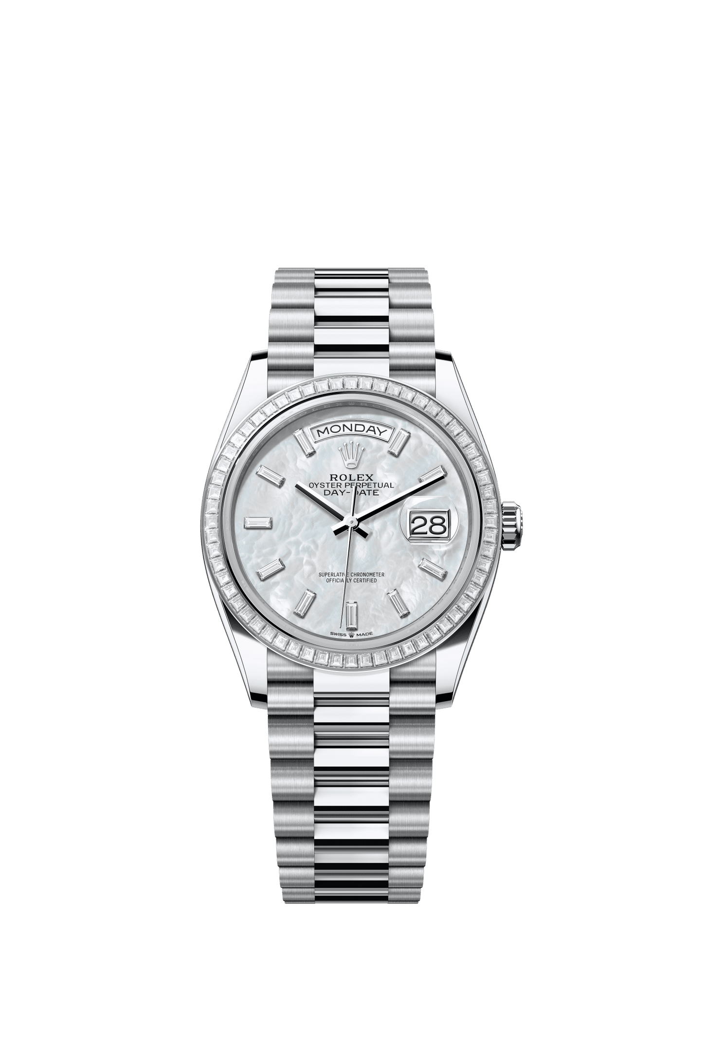 Rolex Day-Date 36 36 mm White Mother-Of-Pearl Set With Diamonds Dial Platinum President Bracelet m128396tbr-0022