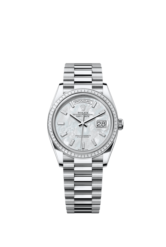 Rolex Day-Date 36 36 mm White Mother-Of-Pearl Set With Diamonds Dial Platinum President Bracelet m128396tbr-0022