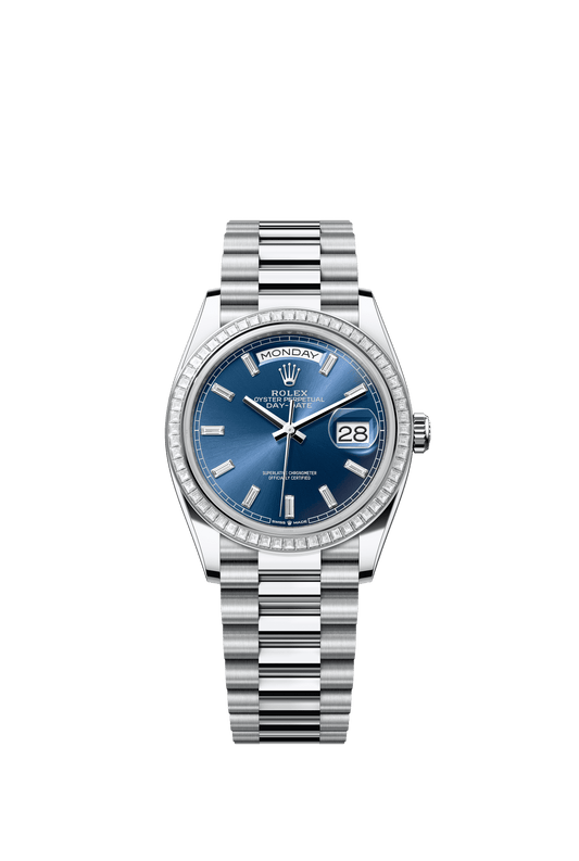 Rolex Day-Date 36 36 mm Bright Blue Set With Diamonds Dial Platinum President Bracelet m128396tbr-0024