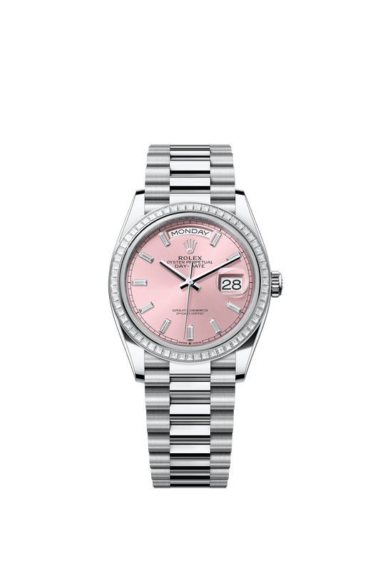 Rolex Day-Date 36 36 mm Pink Set With Diamonds Dial Platinum President Bracelet m128396tbr-0025