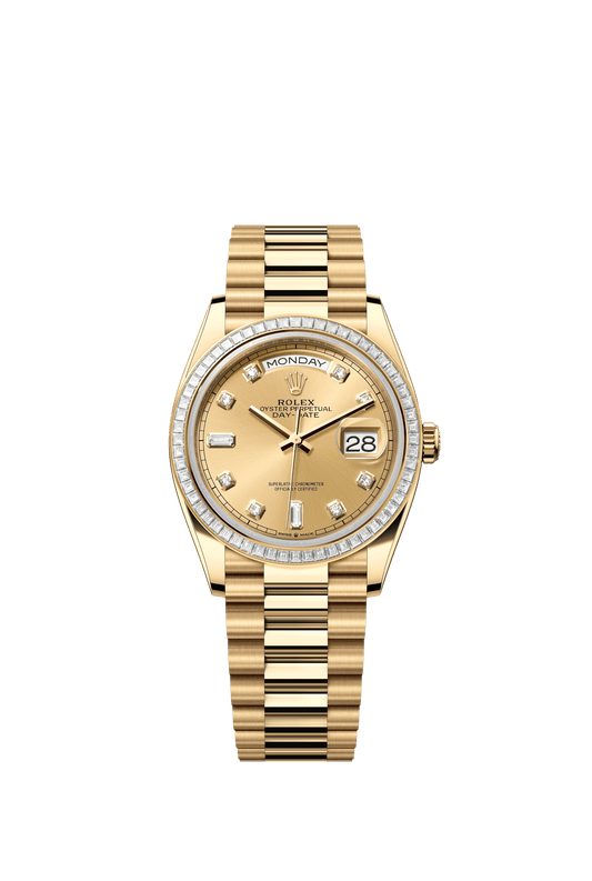 Rolex Day-Date 36 36 mm Champagne-Colour Set With Diamonds Dial 18k Yellow Gold President Bracelet m128398tbr-0002