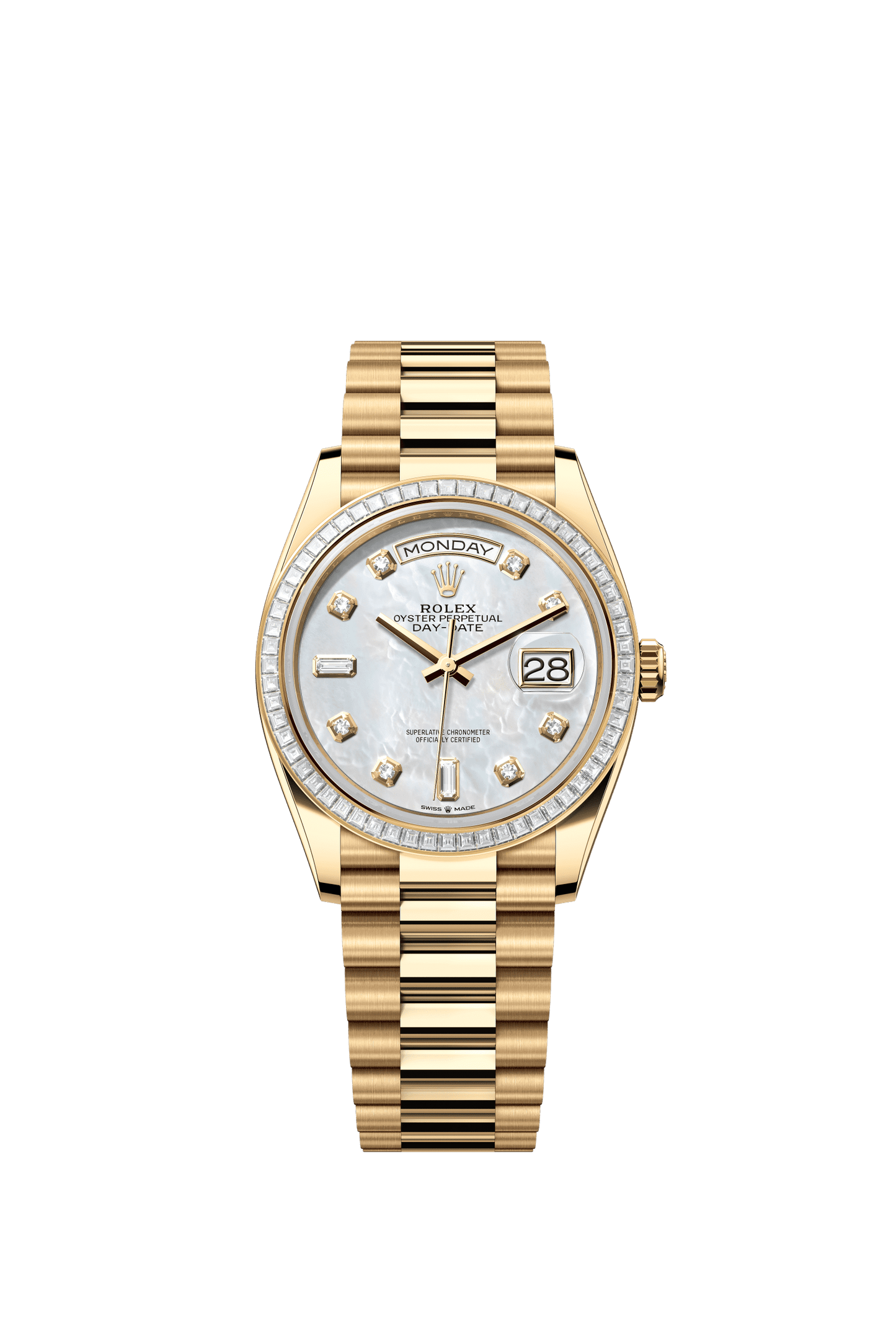 Rolex Day-Date 36 36 mm White Mother-Of-Pearl Set With Diamonds Dial 18k Yellow Gold President Bracelet m128398tbr-0004