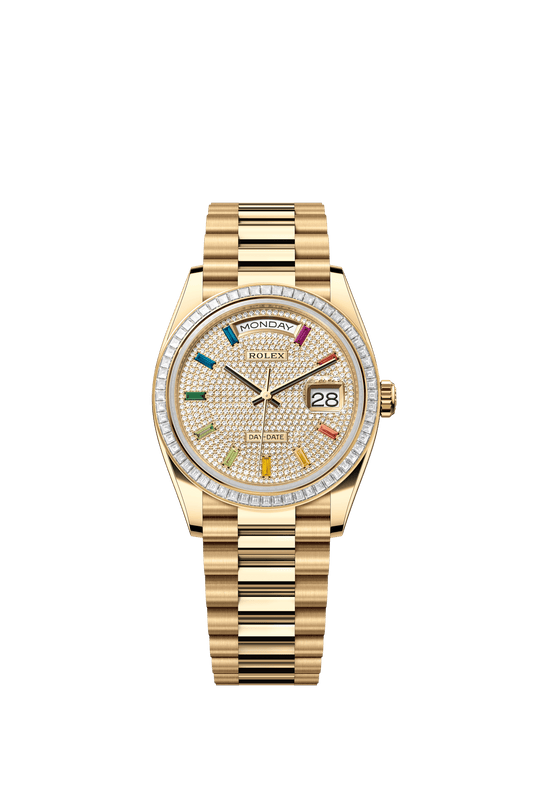 Rolex Day-Date 36 36 mm Diamond-Paved Dial 18k Yellow Gold President Bracelet m128398tbr-0012