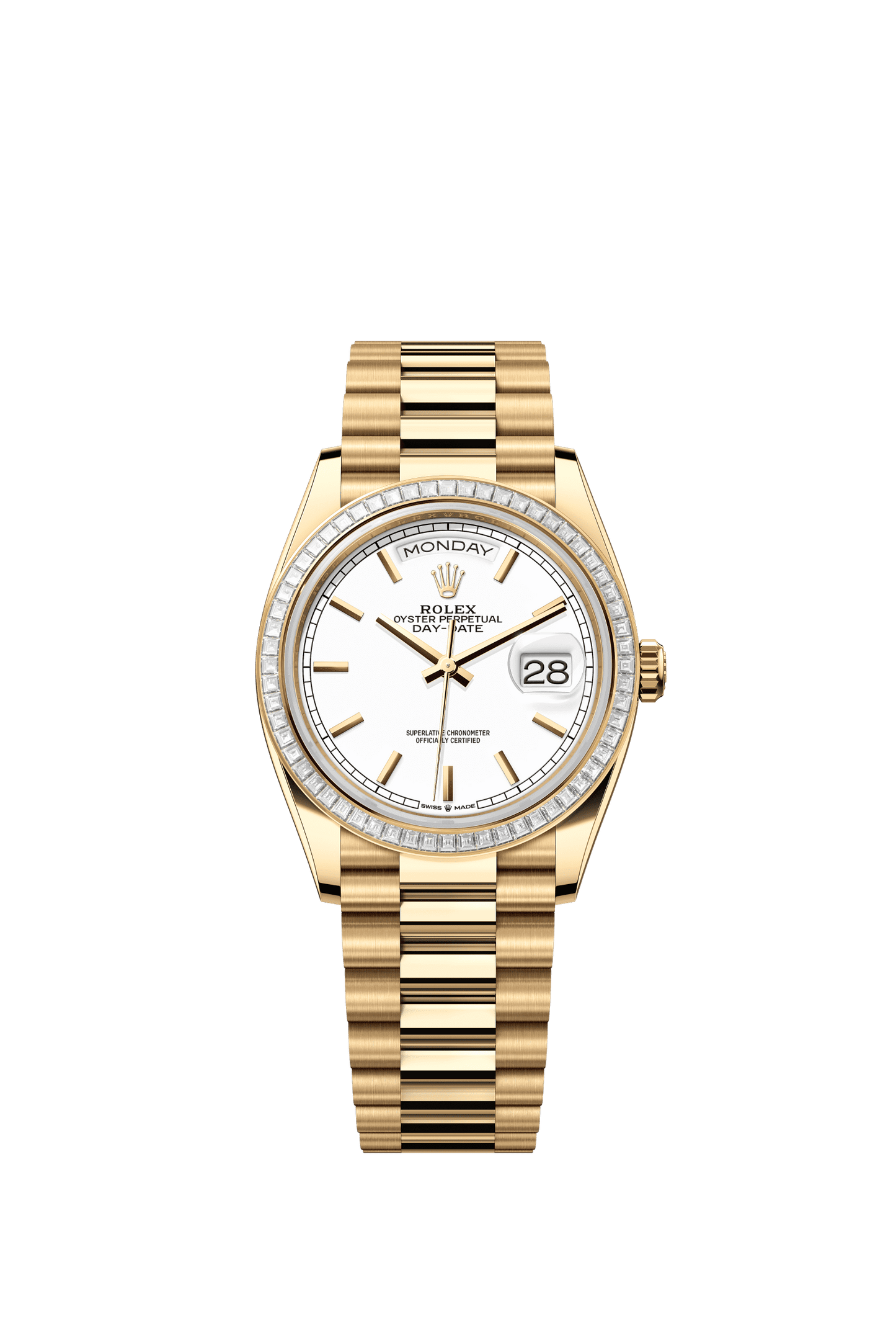 Rolex Day-Date 36 36 mm White Dial with Diamonds 18k Yellow Gold President Bracelet m128398tbr-0016