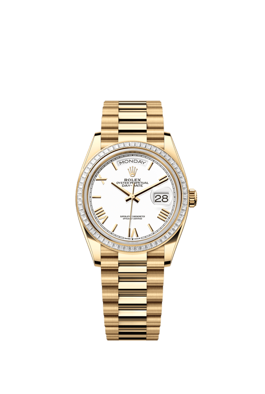 Rolex Day-Date 36 36 mm White Dial with Diamonds 18k Yellow Gold President Bracelet m128398tbr-0026