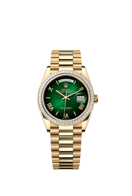 Rolex Day-Date 36 36 mm Green Ombré Dial with Diamonds 18k Yellow Gold President Bracelet m128398tbr-0028