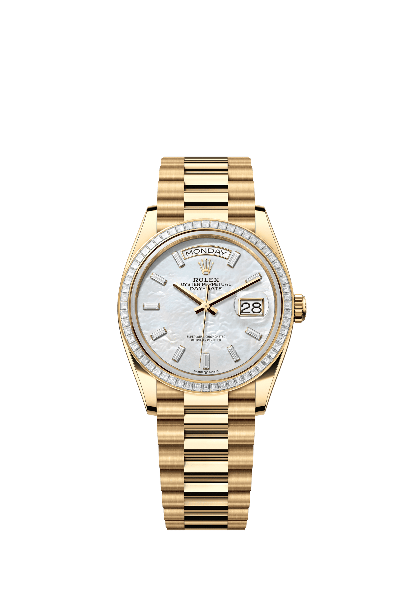 Rolex Day-Date 36 36 mm White Mother-Of-Pearl Set With Diamonds Dial 18k Yellow Gold President Bracelet m128398tbr-0030