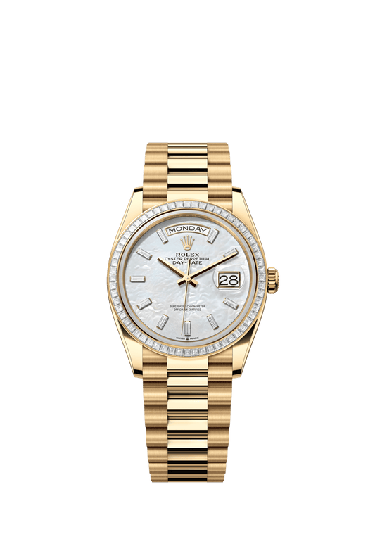 Rolex Day-Date 36 36 mm White Mother-Of-Pearl Set With Diamonds Dial 18k Yellow Gold President Bracelet m128398tbr-0030