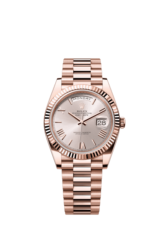 Rolex Oyster 40 mm Sundust Dial 18 kt Everose Gold President, Semi-Circular Three-Piece Links m228235-0001