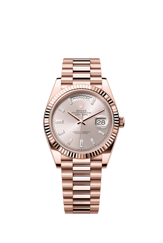 Rolex Oyster 40 mm Sundust Set With Diamonds Dial 18 kt Everose Gold President, Semi-Circular Three-Piece Links m228235-0004