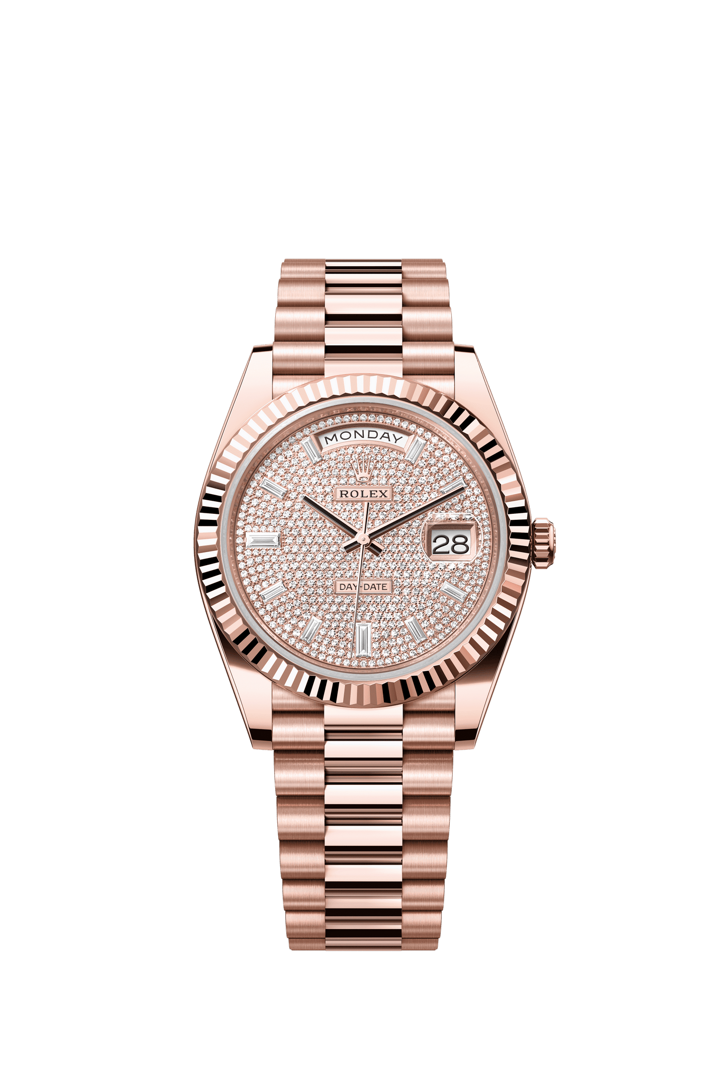 Rolex Oyster 40 mm Diamond-Paved Dial 18 kt Everose Gold President, Semi-Circular Three-Piece Links m228235-0036