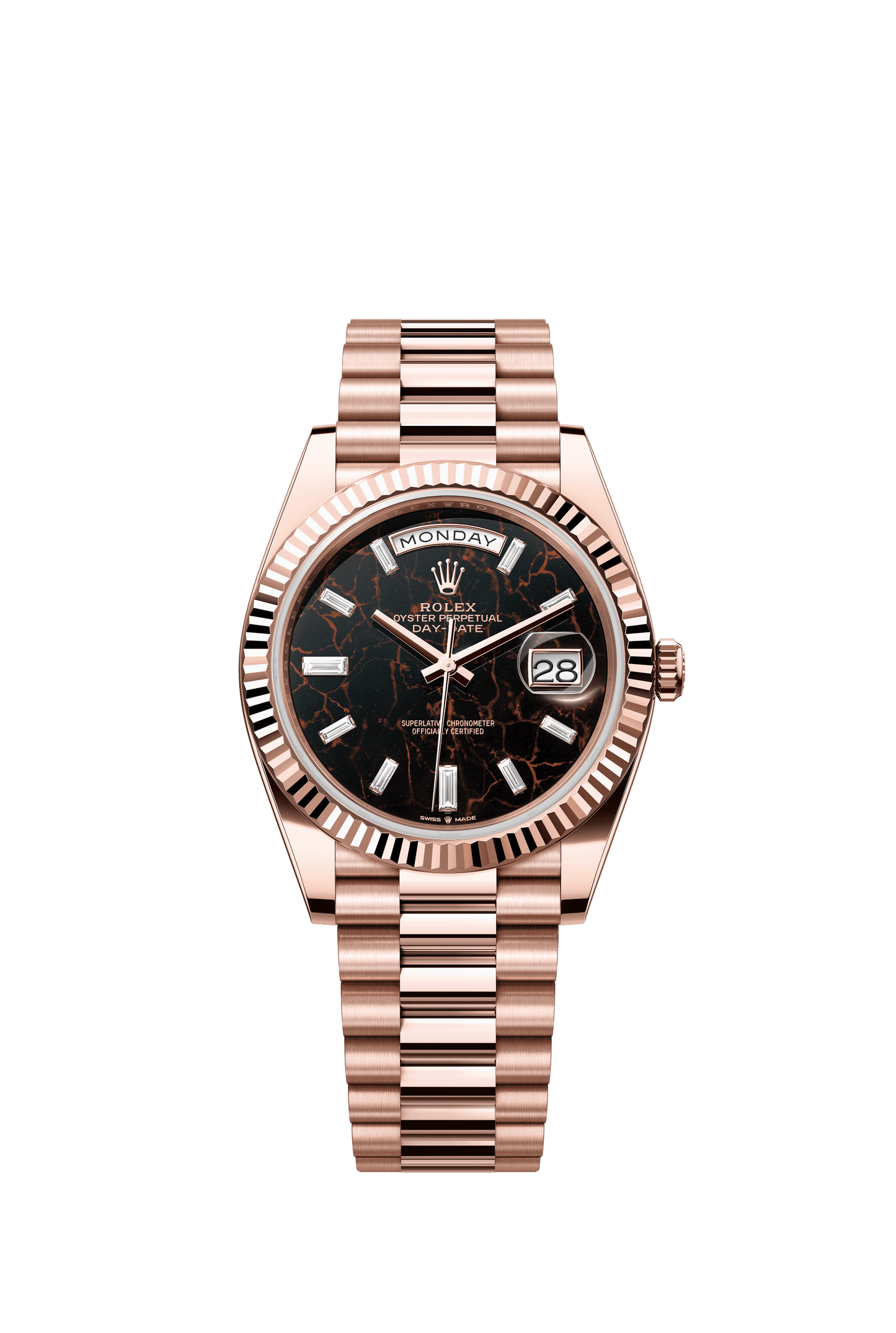 Rolex Oyster 40 mm Eisenkiesel Set With Diamonds Dial 18 kt Everose Gold President, Semi-Circular Three-Piece Links m228235-0045