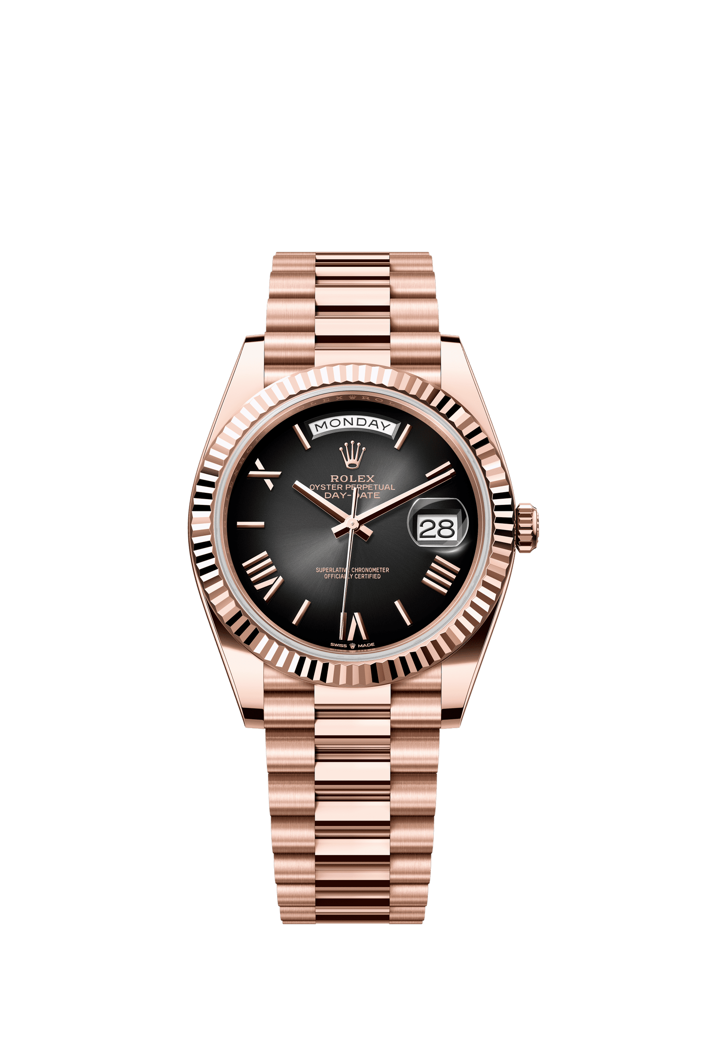 Rolex Oyster 40 mm Slate Ombré Dial 18 kt Everose Gold President, Semi-Circular Three-Piece Links m228235-0055