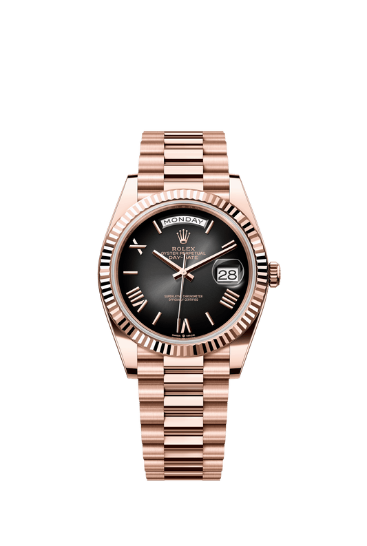 Rolex Oyster 40 mm Slate Ombré Dial 18 kt Everose Gold President, Semi-Circular Three-Piece Links m228235-0055