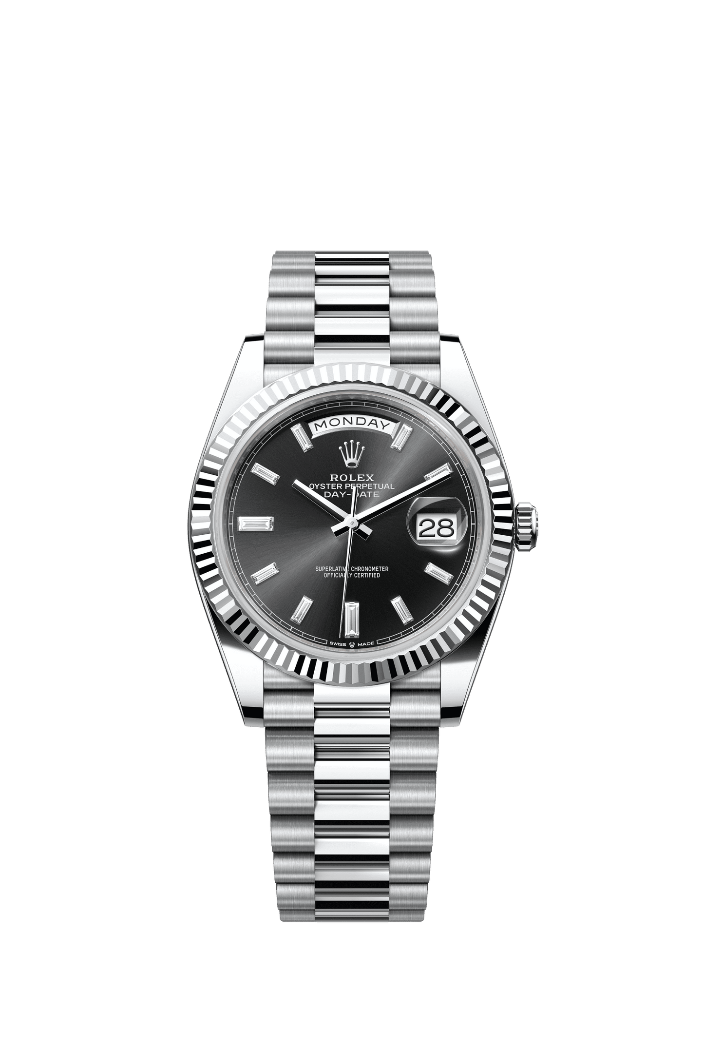 Rolex Day-Date 40 40 mm Bright Black Set With Diamonds Dial Platinum President Bracelet m228236-0004