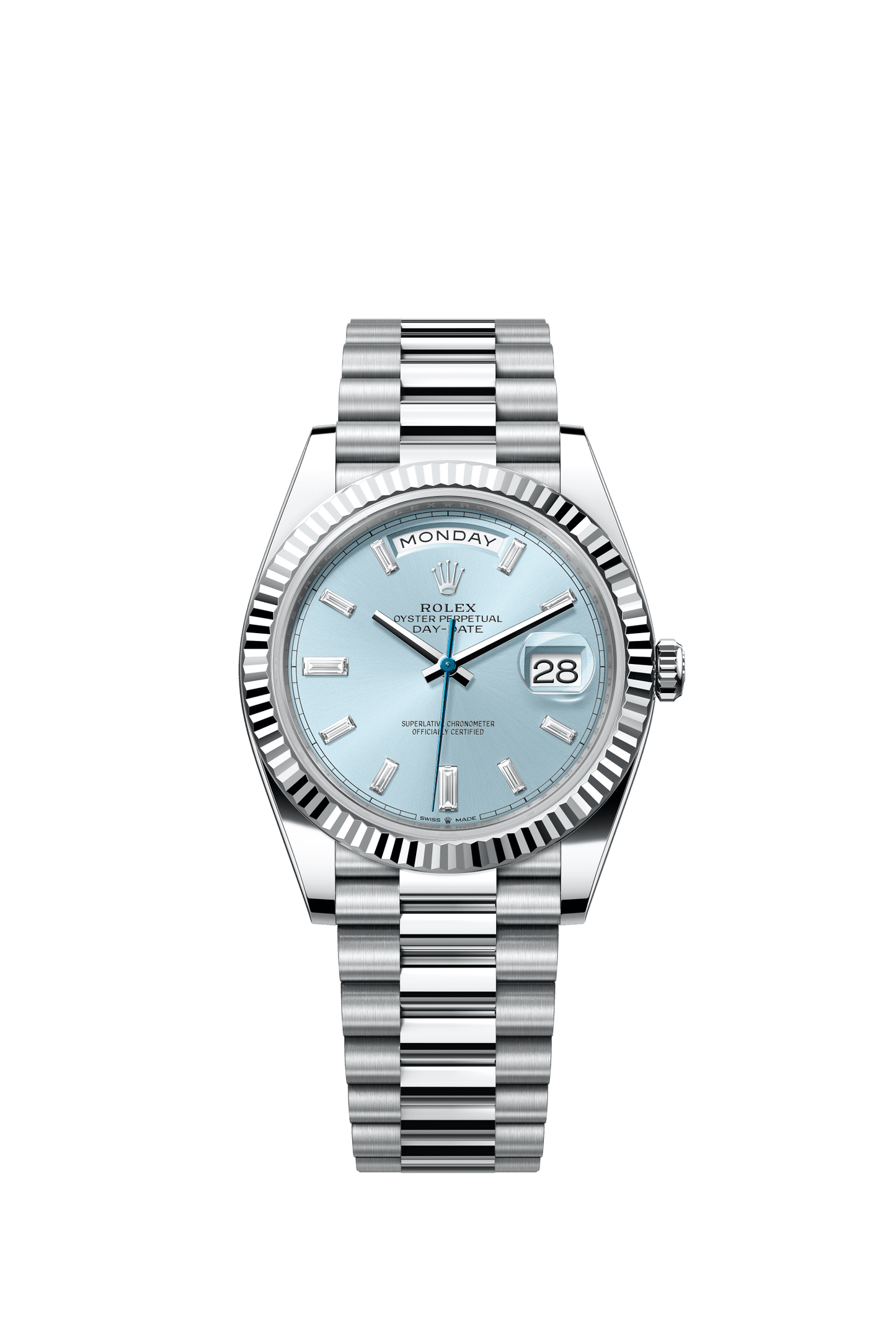 Rolex Day-Date 40 40 mm Ice Blue Set With Diamonds Dial Platinum President Bracelet m228236-0006