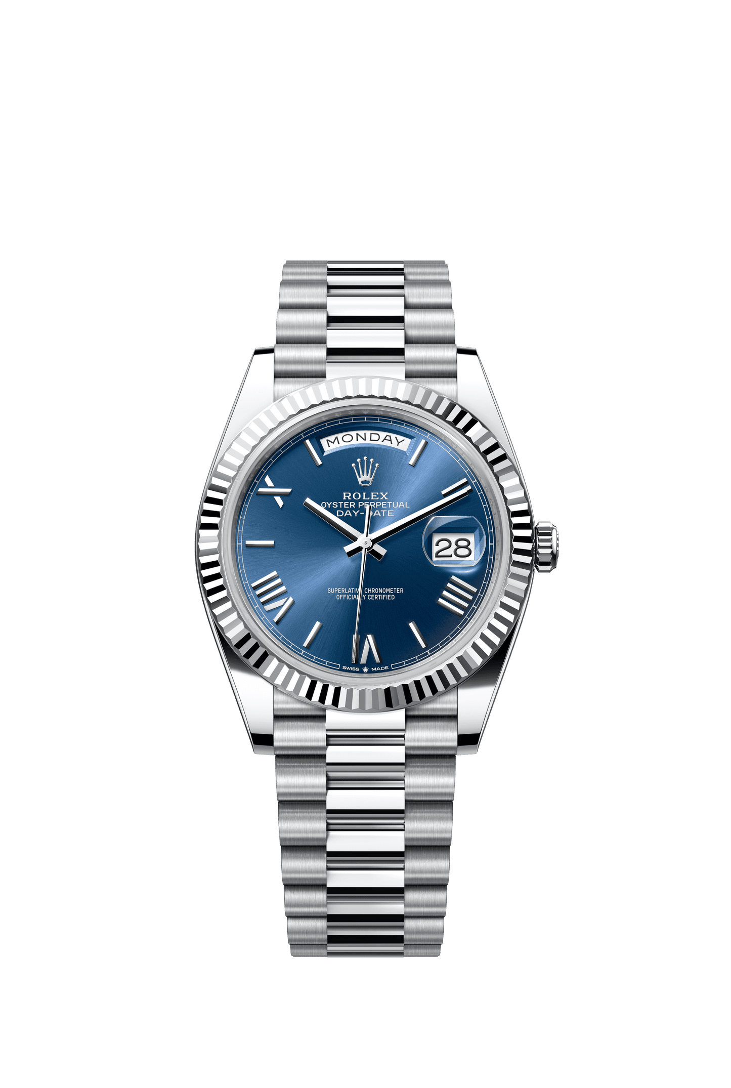 Rolex Day-Date 40 40 mm Bright Blue Dial Platinum President Bracelet m228236-0007