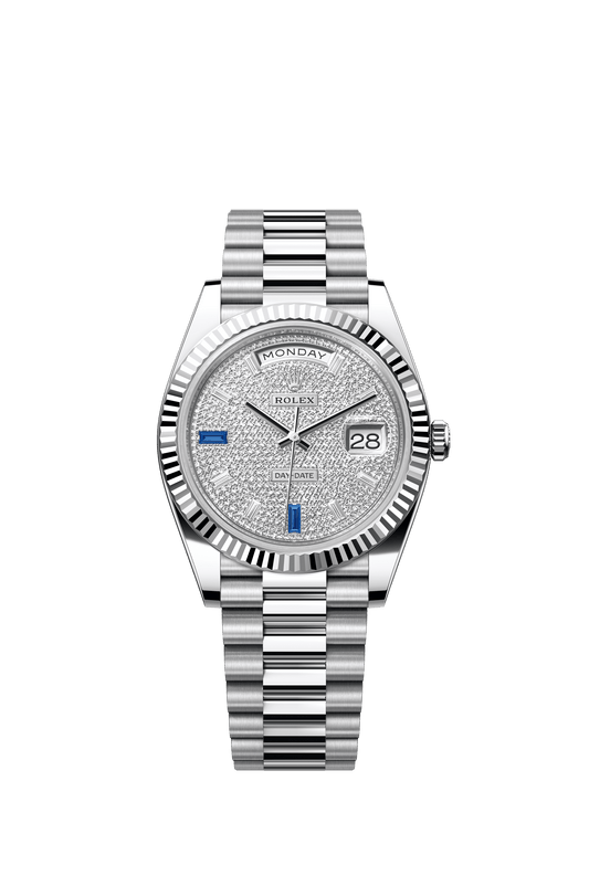 Rolex Day-Date 40 40 mm Paved With Diamonds And Sapphires Dial Platinum President Bracelet m228236-0009