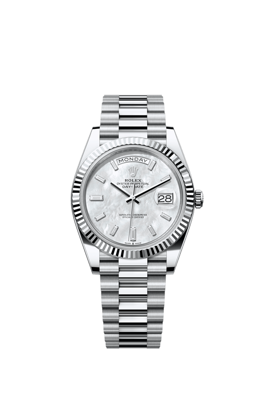 Rolex Day-Date 40 40 mm White Mother-Of-Pearl Set With Diamonds Dial Platinum President Bracelet m228236-0026