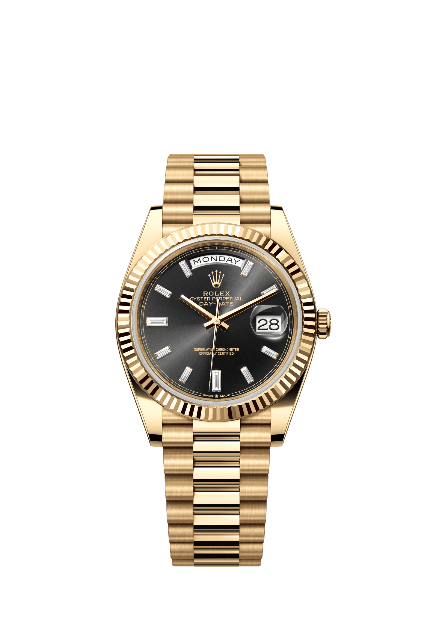 Rolex Day-Date 40 40 mm Bright Black Set With Diamonds Dial 18k Yellow Gold President Bracelet m228238-0004