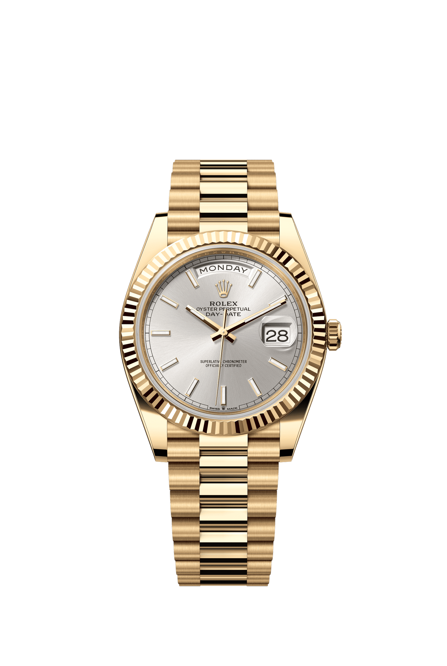 Rolex Day-Date 40 40 mm Silver Dial 18k Yellow Gold President Bracelet m228238-0066