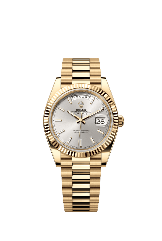 Rolex Day-Date 40 40 mm Silver Dial 18k Yellow Gold President Bracelet m228238-0066