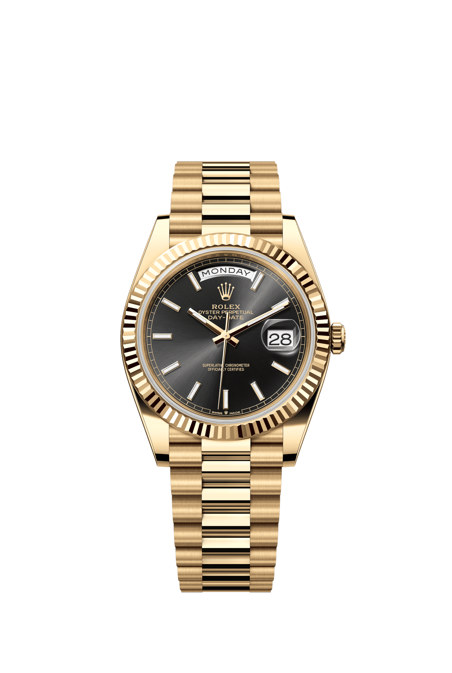 Rolex Day-Date 40 40 mm Bright Black Dial 18k Yellow Gold President Bracelet m228238-0067